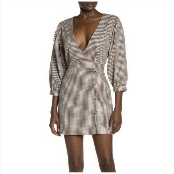 Tularosa Tan Gingham Wrap Hunter Dress - Picture 1 of 4
